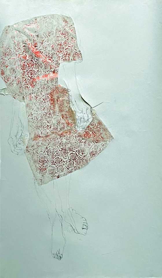 Gradiva by Eleanor Bowen (collage drawing with sewn elements)