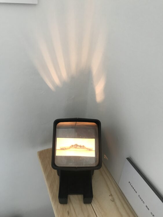 Slide viewer illuminating glass slide of landscape
